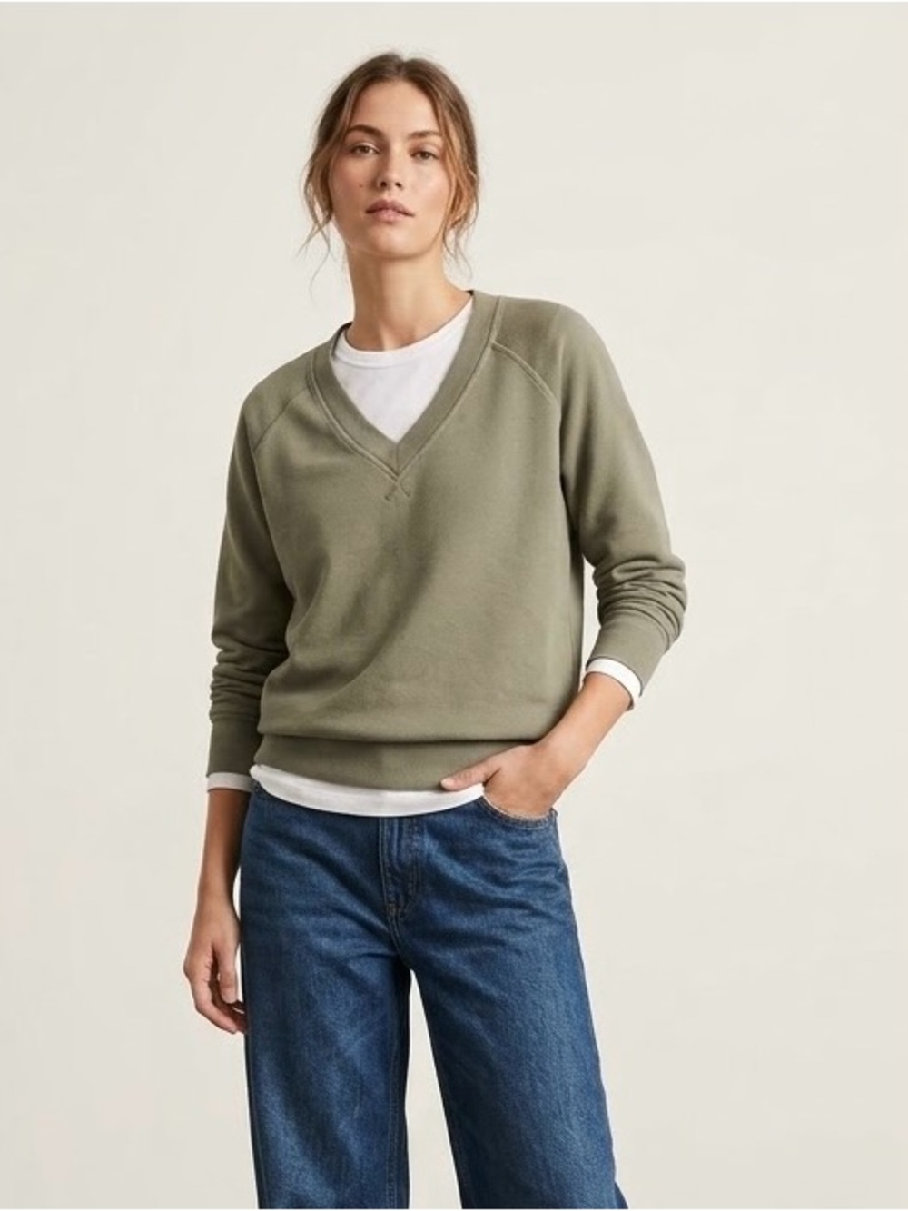 perfectwhitetee Sinead French Terry V Neck Sweatshirt XS